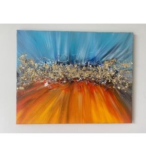 SALE-Deep within abstract painting, Beautiful Blue Orange Artwork